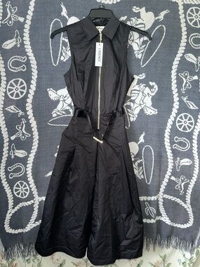 L'AGENCE Black Sleeveless Zip-Front Midi Dress